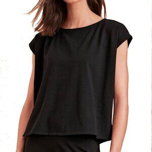 Eileen Fisher Petite Organic-Cotton Jersey Ballet-Neck Boxy Top PS Black